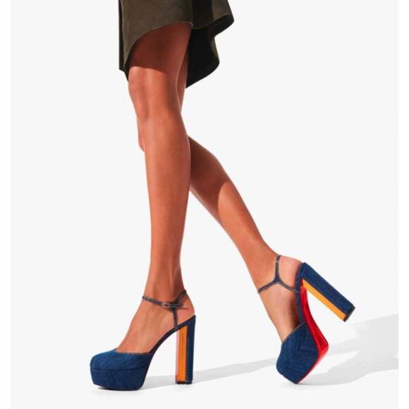 Christian Louboutin Coluna Pump 130 Denim Blue Ankle Strap Platform Heel 37.5 - Picture 5 of 12
